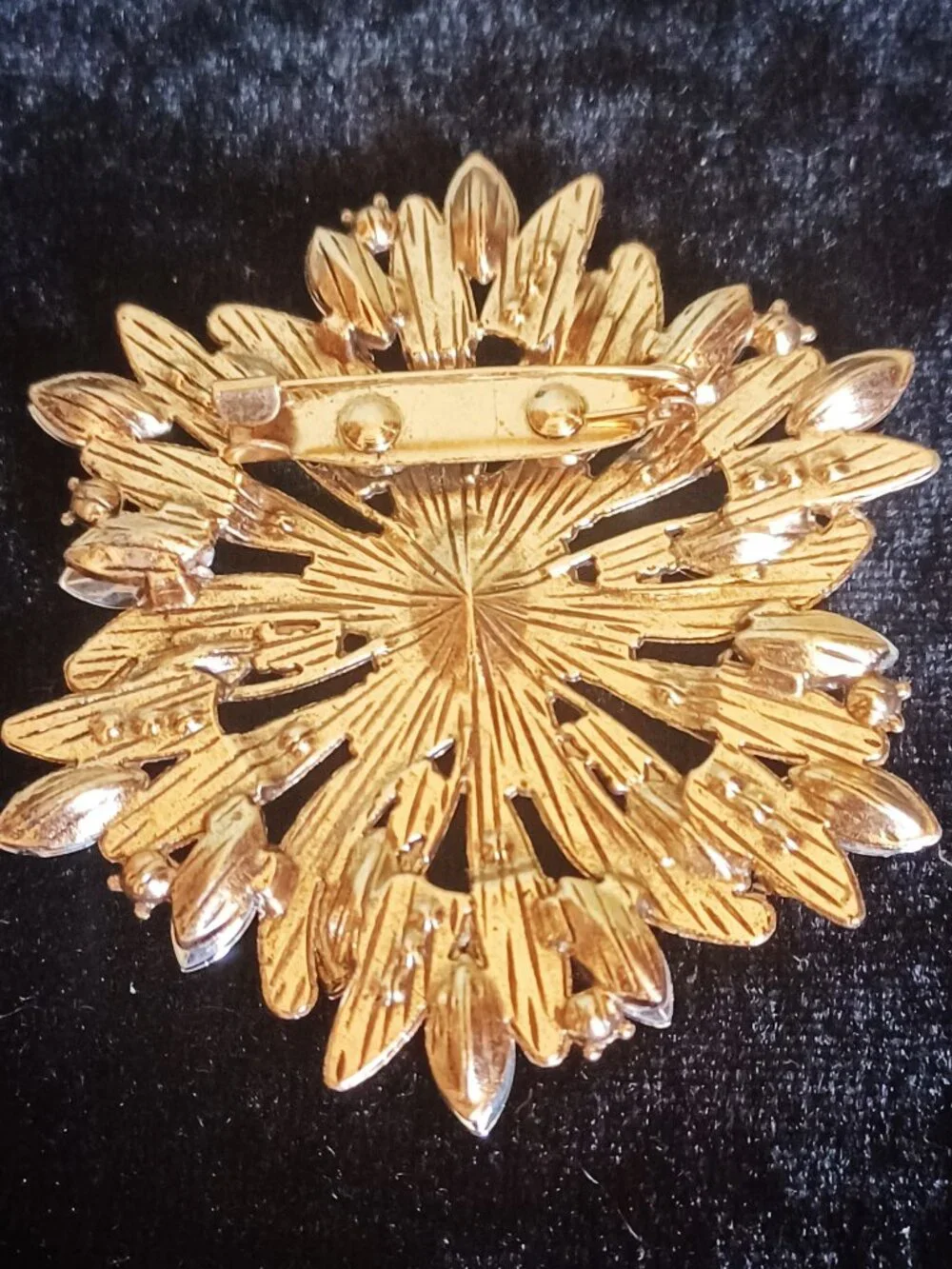 Amber and Gold Rhinestone Brooch